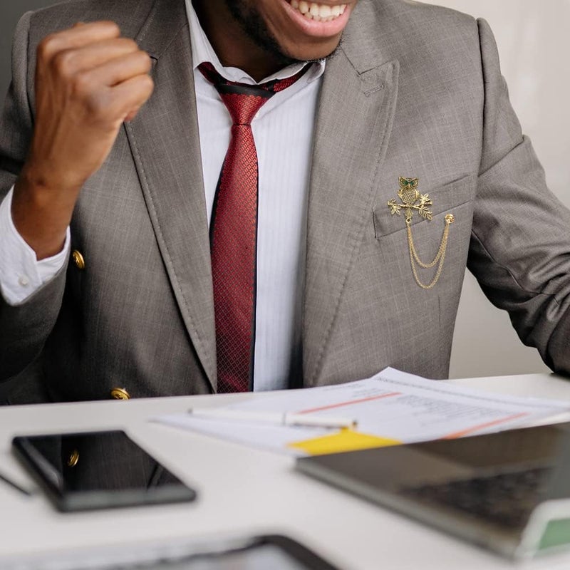Vintage Animal Tassel Chain Lapel Pin for Men Women - Punk, Buck, Suit, Tie - Deer, Ram, Owl Rhinestone Collar Chain Pin for Boyfriend Gifts